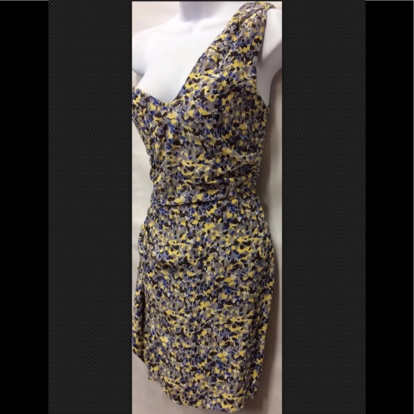 PARKER 100% Silk One Shoulder Geometric Print Mini - Picture 4 of 7